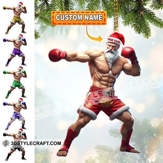 Muay Thai Santa, Home Decor, Christmas Ornament, Personalized Ornament style option 1