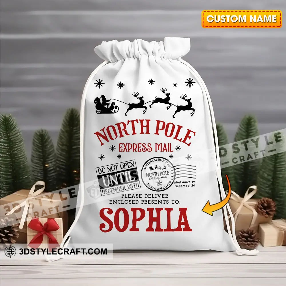 North Pole Bag Custom Name Personalized String Christmas Gift 13X15 In - 33X39 Cm