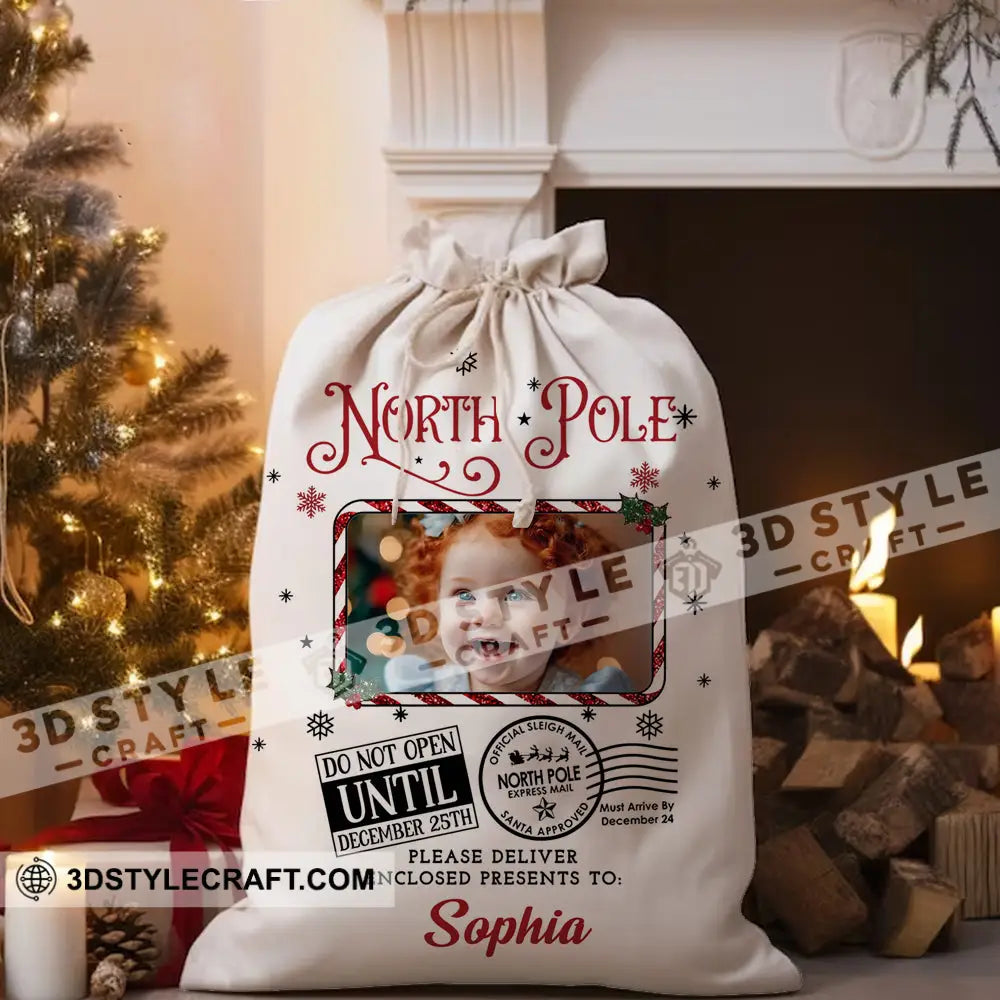 North Pole Delivery For Custom Photo And Name Personalized String Bag Christmas Gift