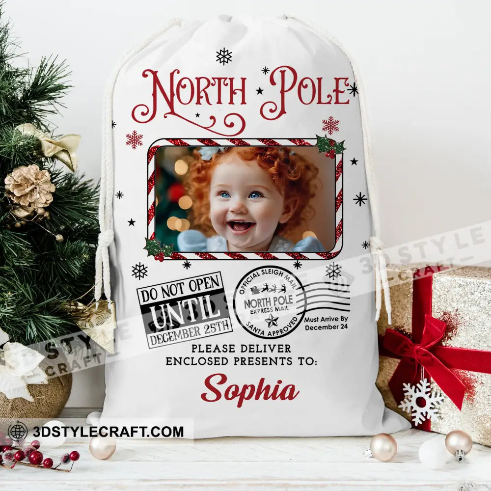 North Pole Delivery For Custom Photo And Name Personalized String Bag Christmas Gift