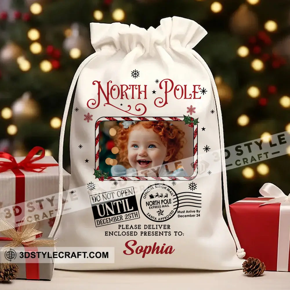 North Pole Delivery For Custom Photo And Name Personalized String Bag Christmas Gift