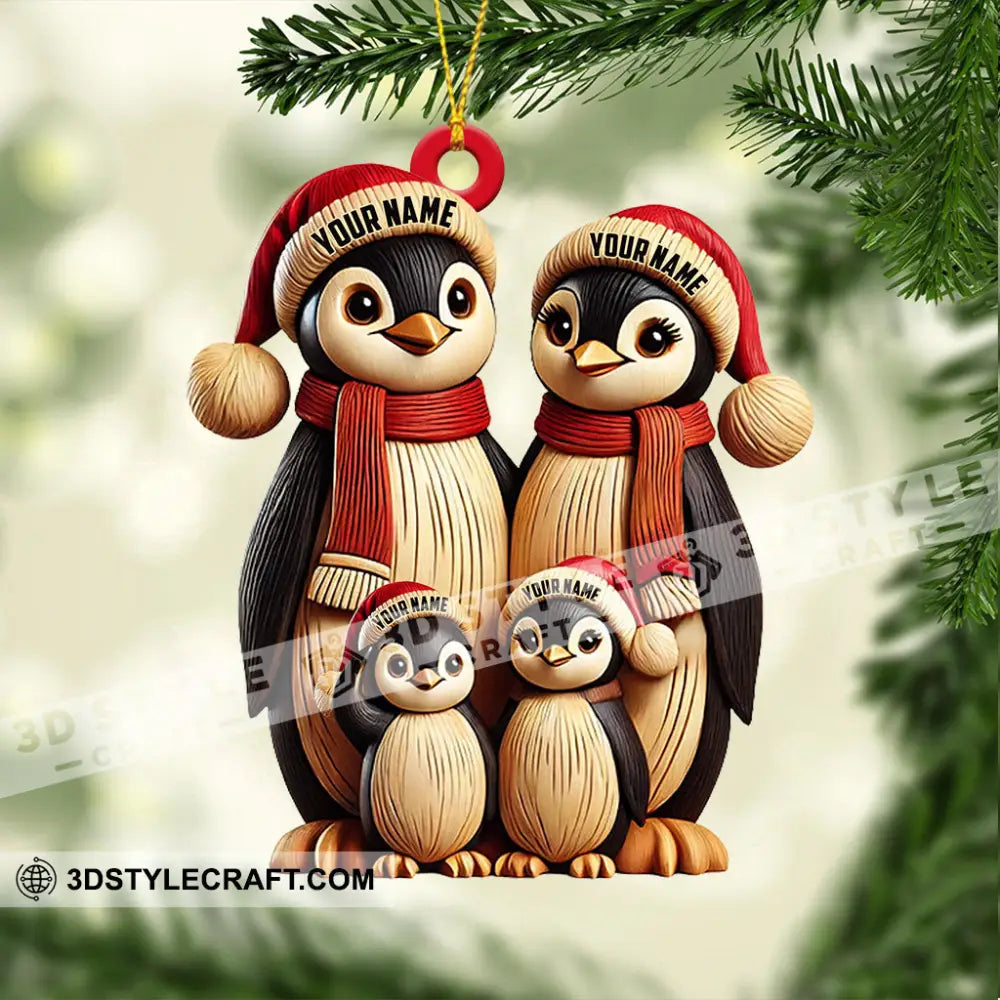 Penguin Family Christmas Ornament Personalized