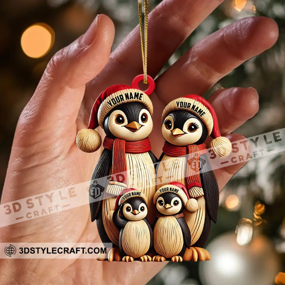 Penguin Family Christmas Ornament Personalized