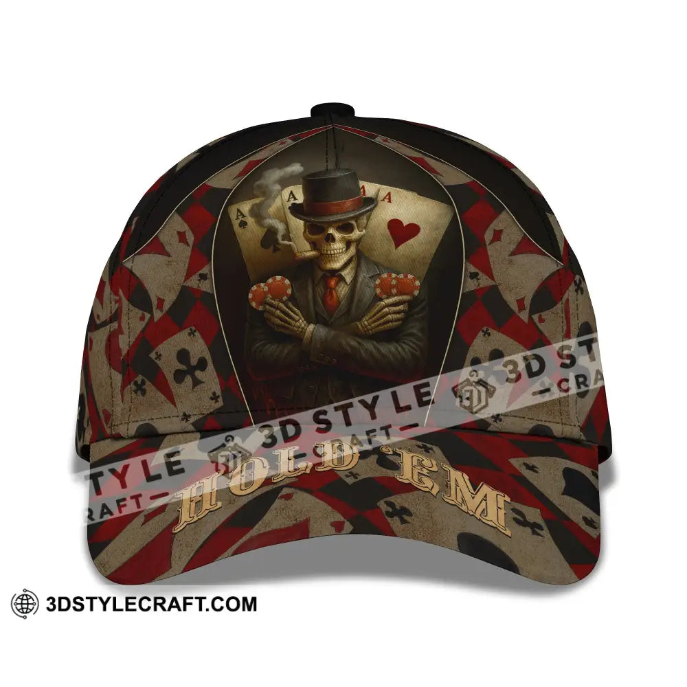 Personalized Cap Customized Poker Lover Cap Hold ’Em Skeleton Poker Cards Classic Cap CLASSIC CAP / UNIVERSAL FIT Cap