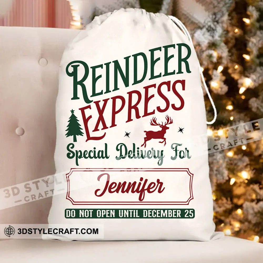 Reindeer Express Custom Name Personalized String Bag Christmas Gift