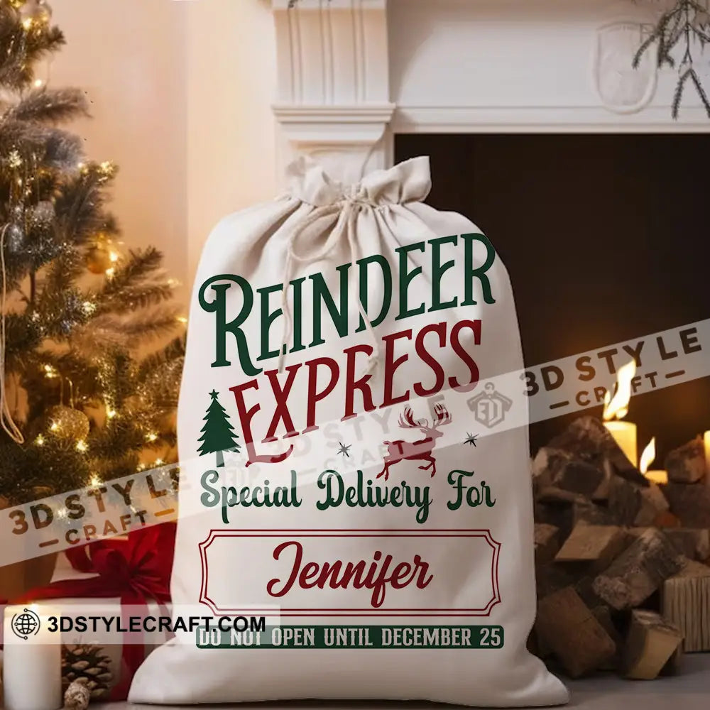 Reindeer Express Custom Name Personalized String Bag Christmas Gift