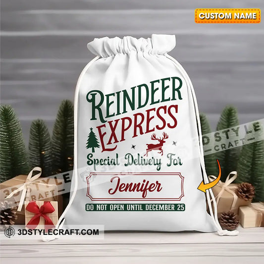 Reindeer Express Custom Name Personalized String Bag Christmas Gift 13X15 In - 33X39 Cm