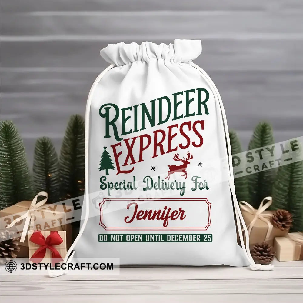 Reindeer Express Custom Name Personalized String Bag Christmas Gift