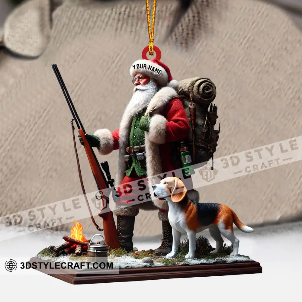 Santa And Dog Christmas Ornament Personalized 3.54’’ / 1