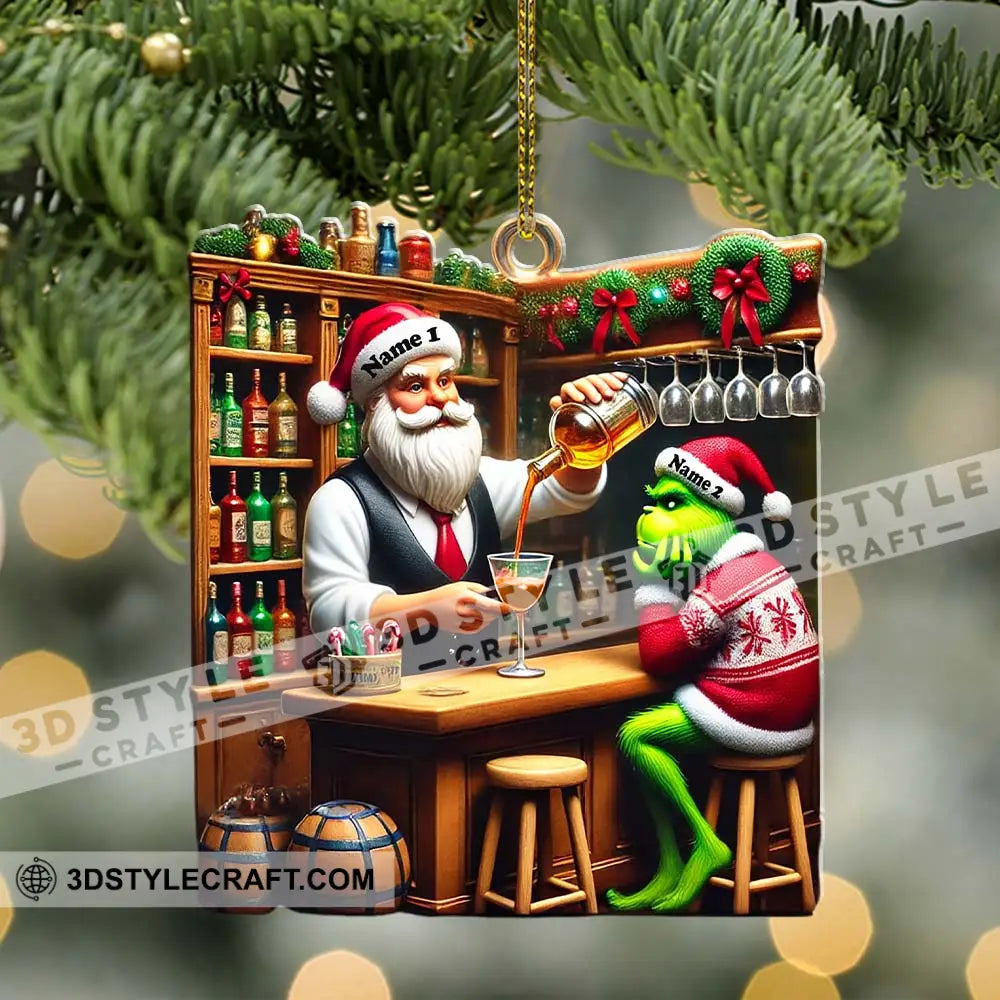 Santa And Elf Bar Christmas Ornament Personalized