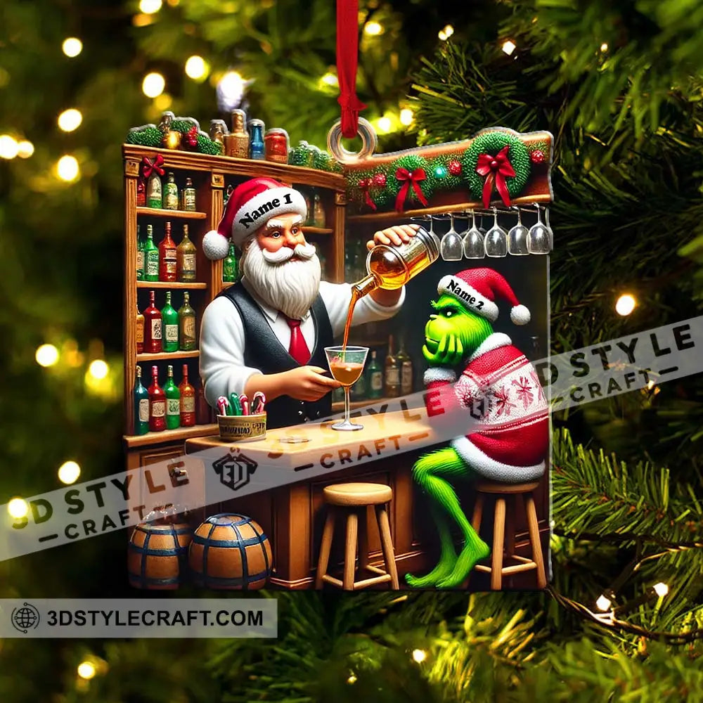 Santa And Elf Bar Christmas Ornament Personalized