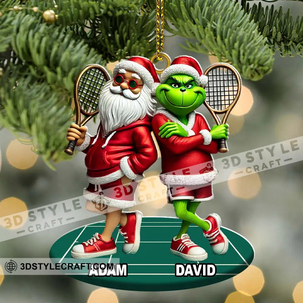 Santa And Elf Christmas Ornament Personalized Tennis Gift