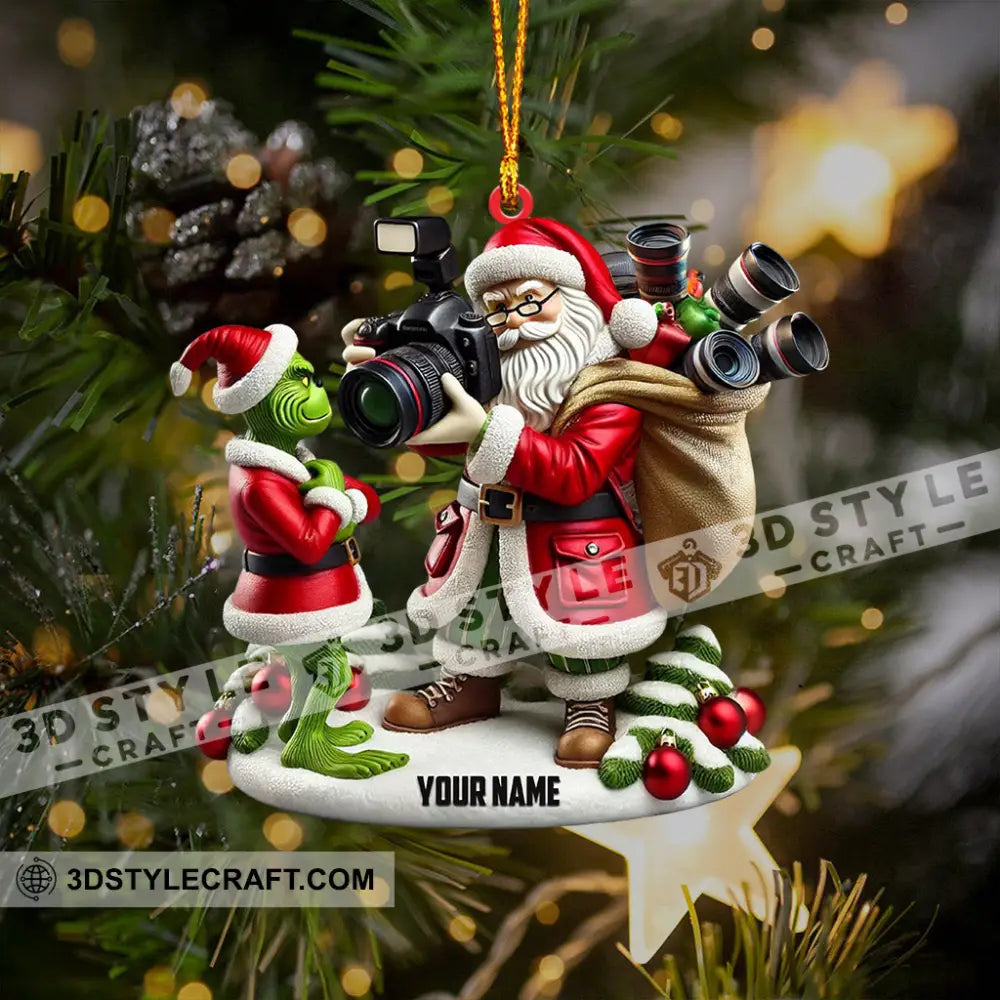 Santa And Elf Photographer Home Decor Christmas Ornament Personalized