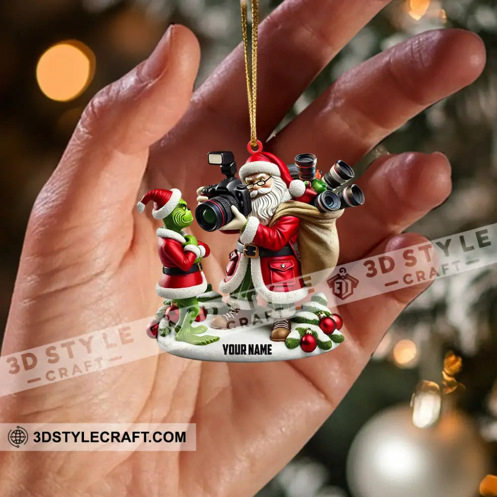 Santa And Elf Photographer Home Decor Christmas Ornament Personalized