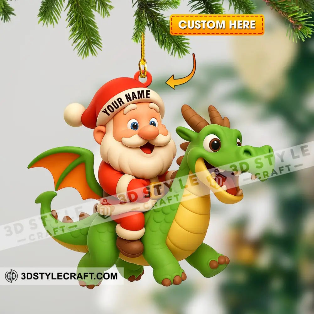 Santa And Fly Dragon Home Decor Christmas Ornament Personalized Ornament 3.54’’ / 1 Ornament Ornament