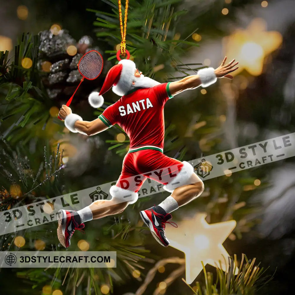 Santa Badminton Christmas Ornament Personalized