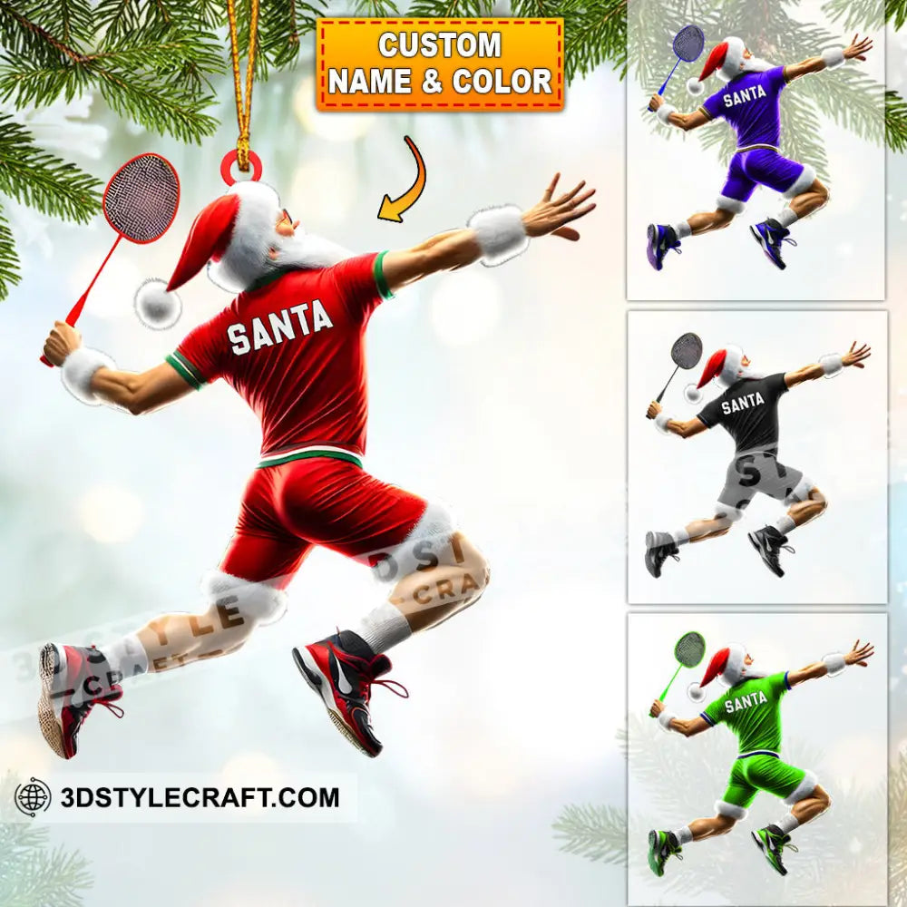 Santa Badminton Christmas Ornament Personalized 3.54’’ / 1