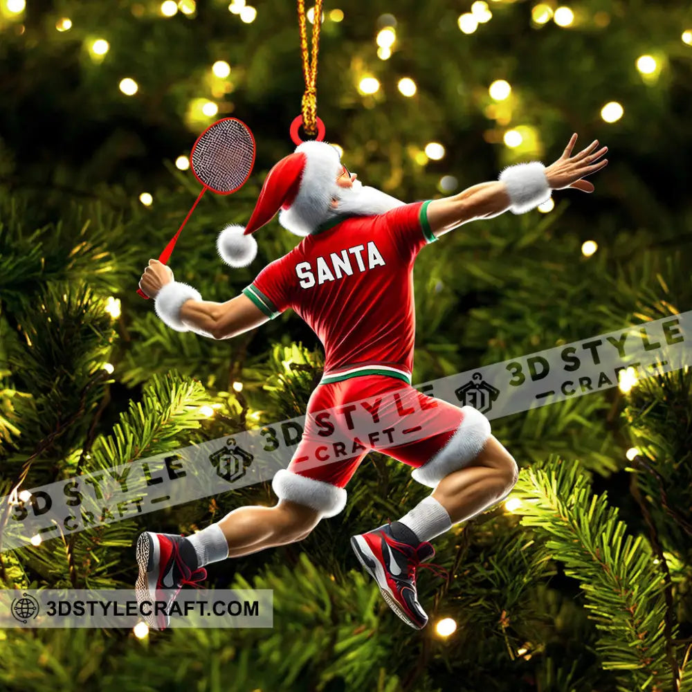 Santa Badminton Christmas Ornament Personalized