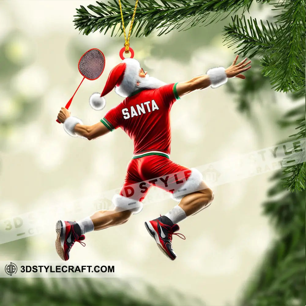 Santa Badminton Christmas Ornament Personalized