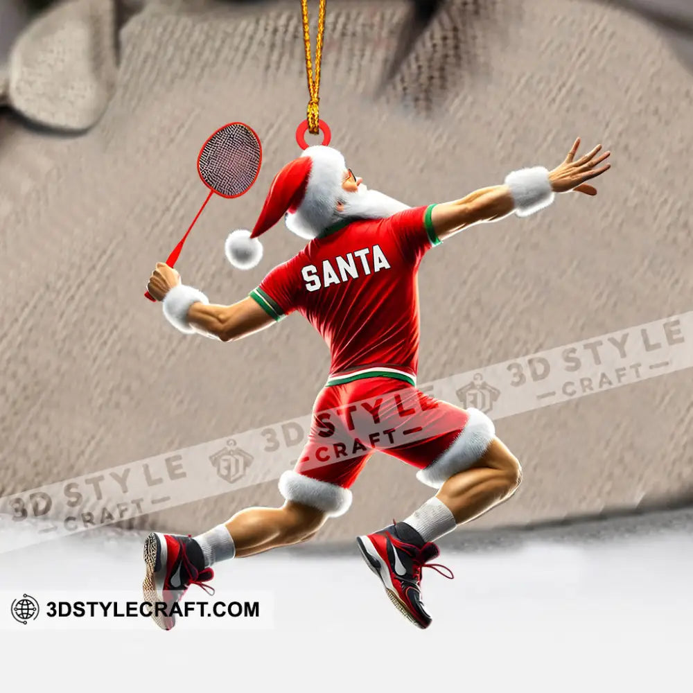 Santa Badminton Christmas Ornament Personalized