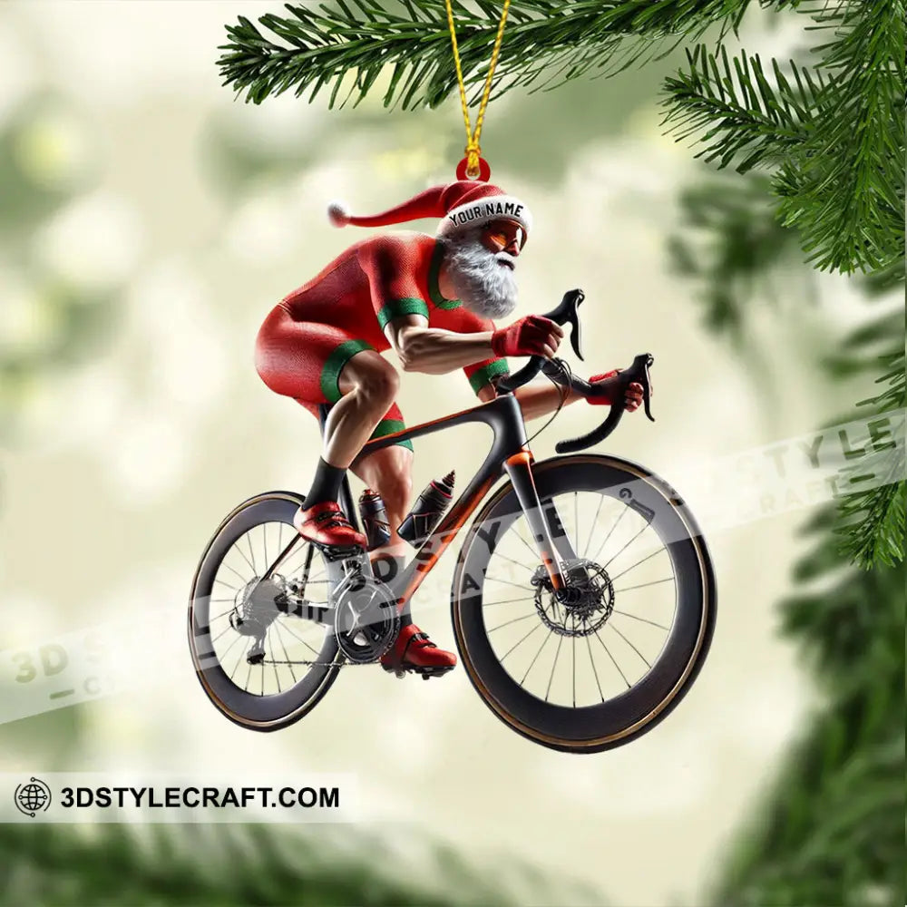 Santa Bicycle Racing Home Decor Christmas Ornament Personalized