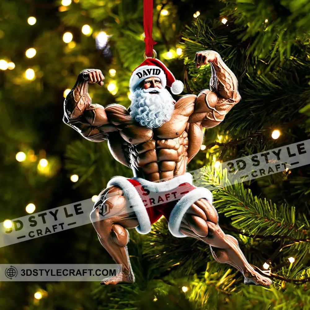 Santa Bodybuilder Christmas Ornament Personalized