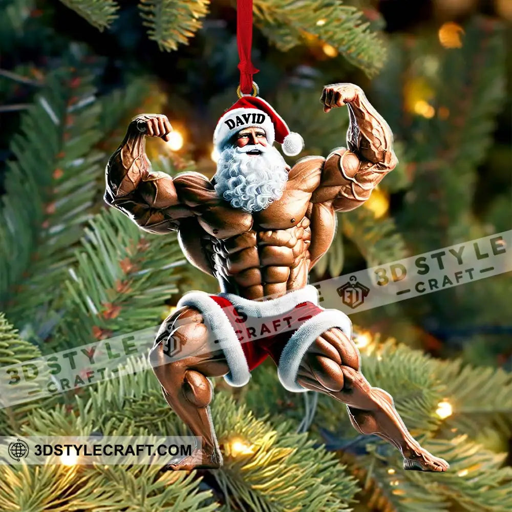 Santa Bodybuilder Christmas Ornament Personalized