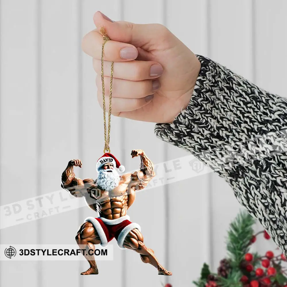 Santa Bodybuilder Christmas Ornament Personalized