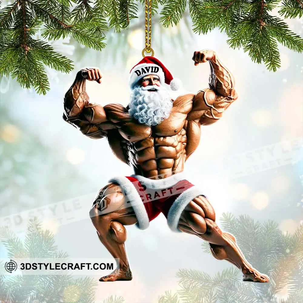 Santa Bodybuilder Christmas Ornament Personalized