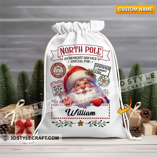 Santa Christmas North Pole Custom Name Personalized String Bag Gift 13X15 In - 33X39 Cm