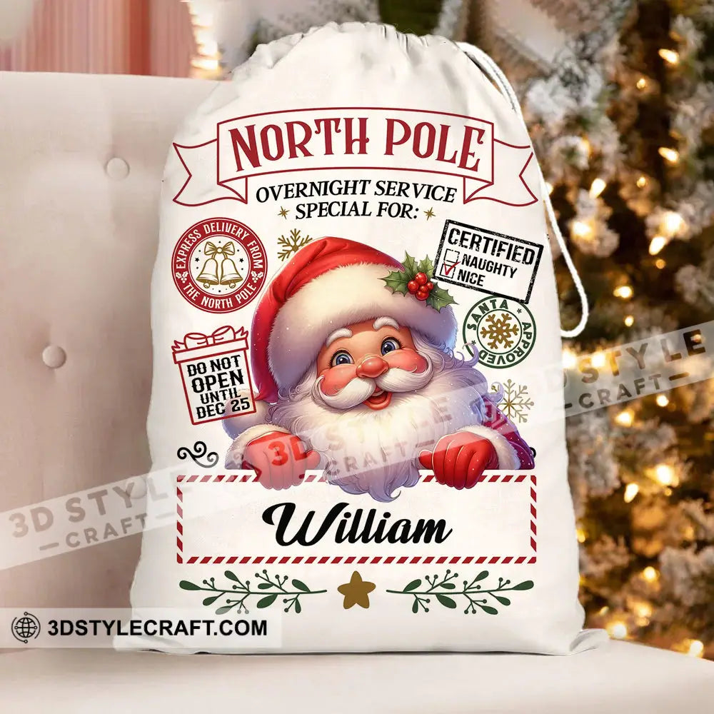 Santa Christmas North Pole Custom Name Personalized String Bag Gift