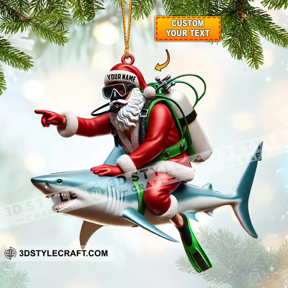 Santa Diver Riding Shark Christmas Ornament Personalized 3.54’’ / 1