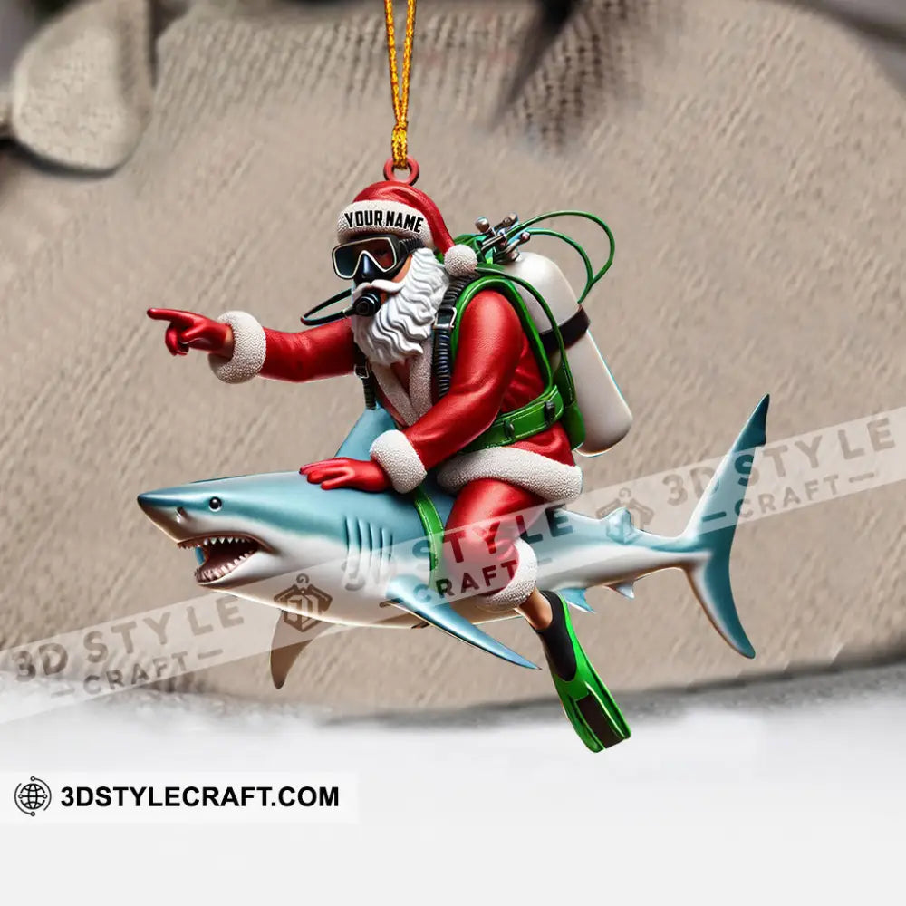 Santa Diver Riding Shark Christmas Ornament Personalized