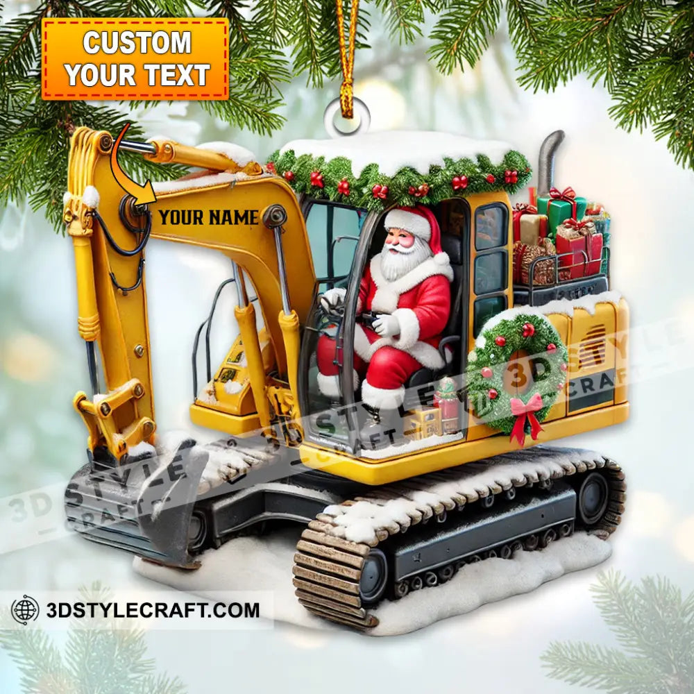 Santa Driving Snow Plow Christmas Ornament Excavator Personalized 3.54’’ / 1