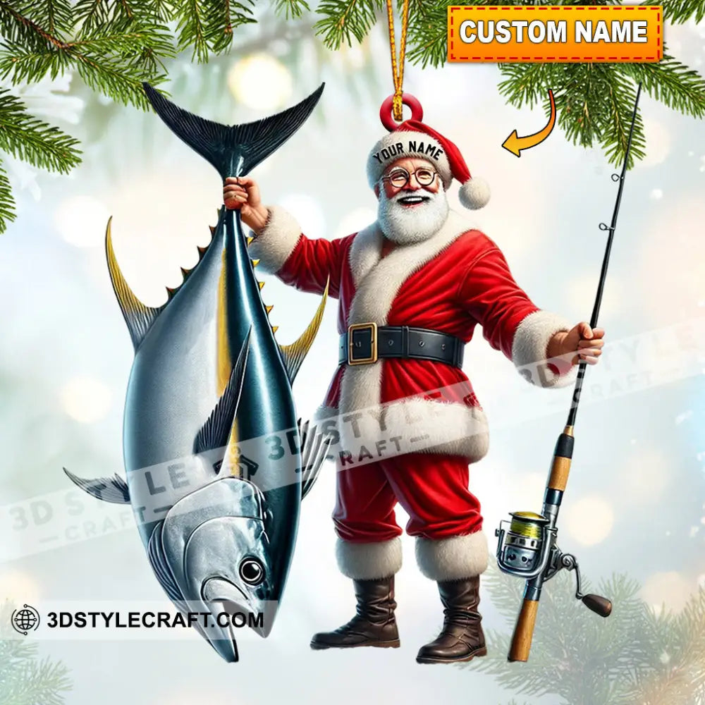 Santa Fishing Home Decor Christmas Ornament Personalized 3.54’’ / 1