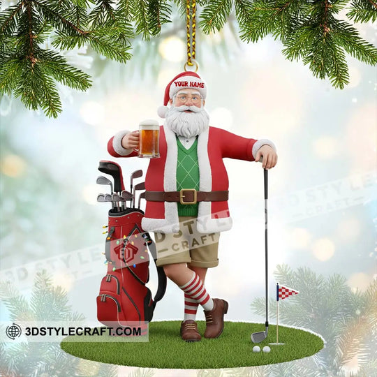 Santa Golf And Beer, Home Decor, Christmas Ornament, Personalized Ornament style option 2