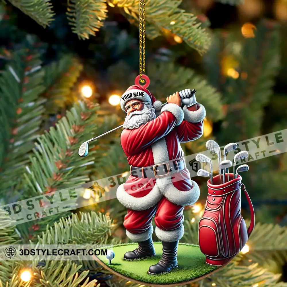 Santa Golf Christmas Ornament Personalized