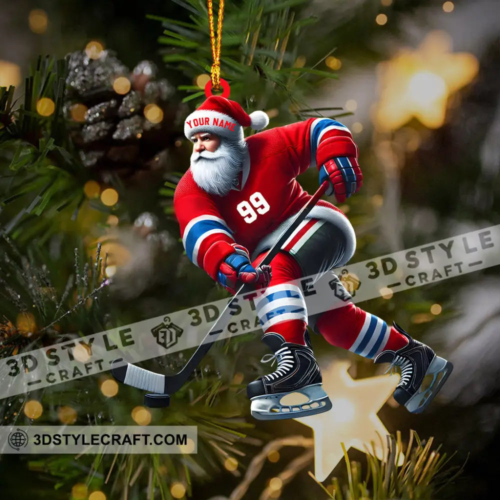 Santa Hockey Christmas Ornament Personalized