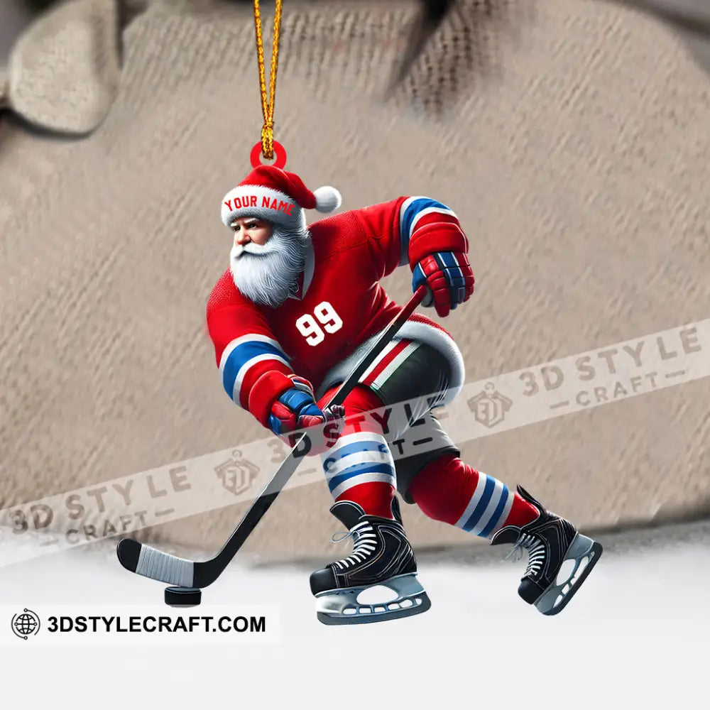 Santa Hockey Christmas Ornament Personalized