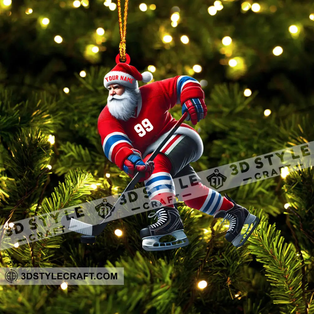 Santa Hockey Christmas Ornament Personalized