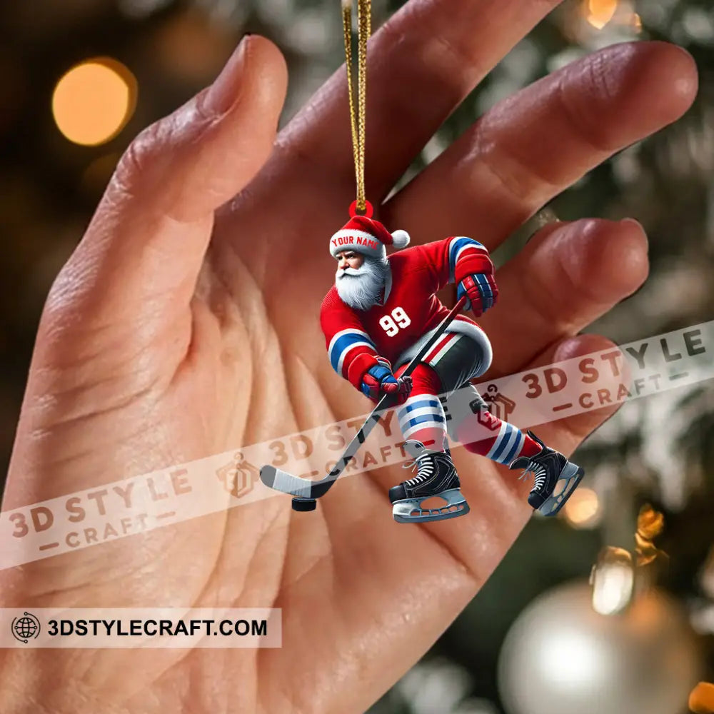 Santa Hockey Christmas Ornament Personalized