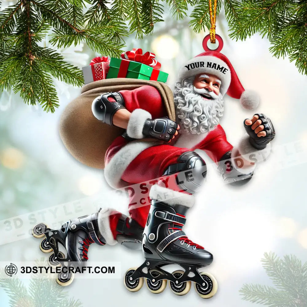 Santa Inline Skate Skating Home Decor Christmas Ornament Personalized