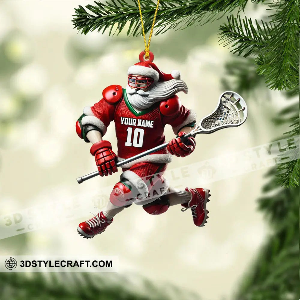 Santa Lacrosse Christmas Ornament Personalized