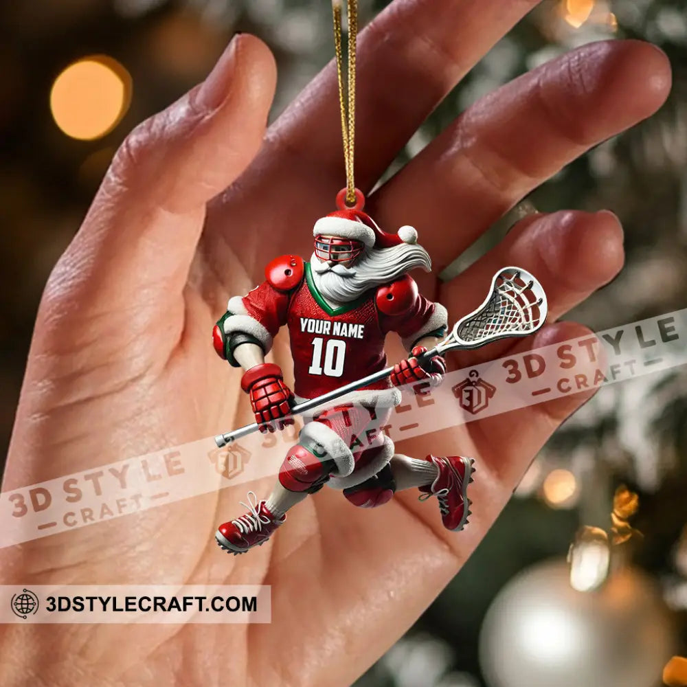 Santa Lacrosse Christmas Ornament Personalized