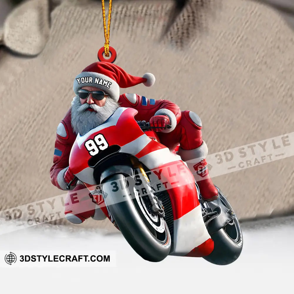 Santa Motobike Christmas Ornament Personalized