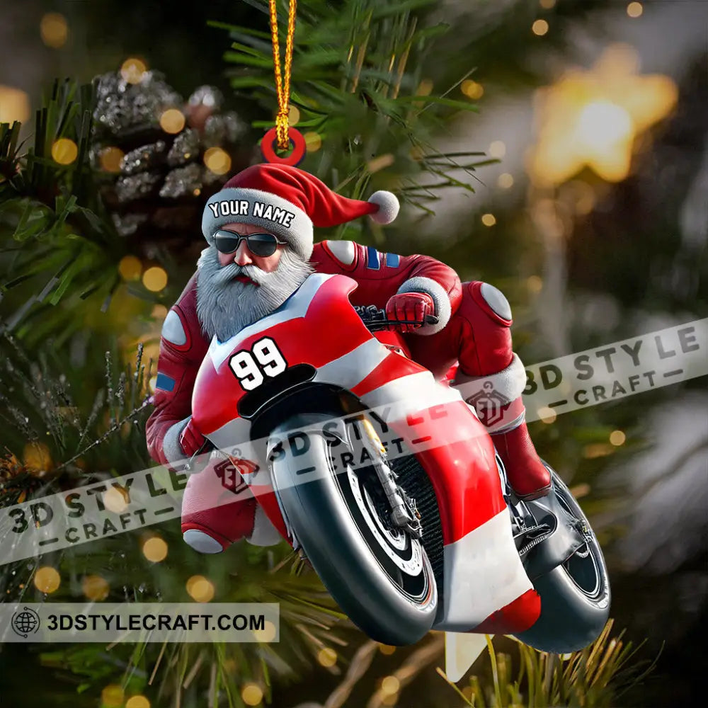 Santa Motobike Christmas Ornament Personalized