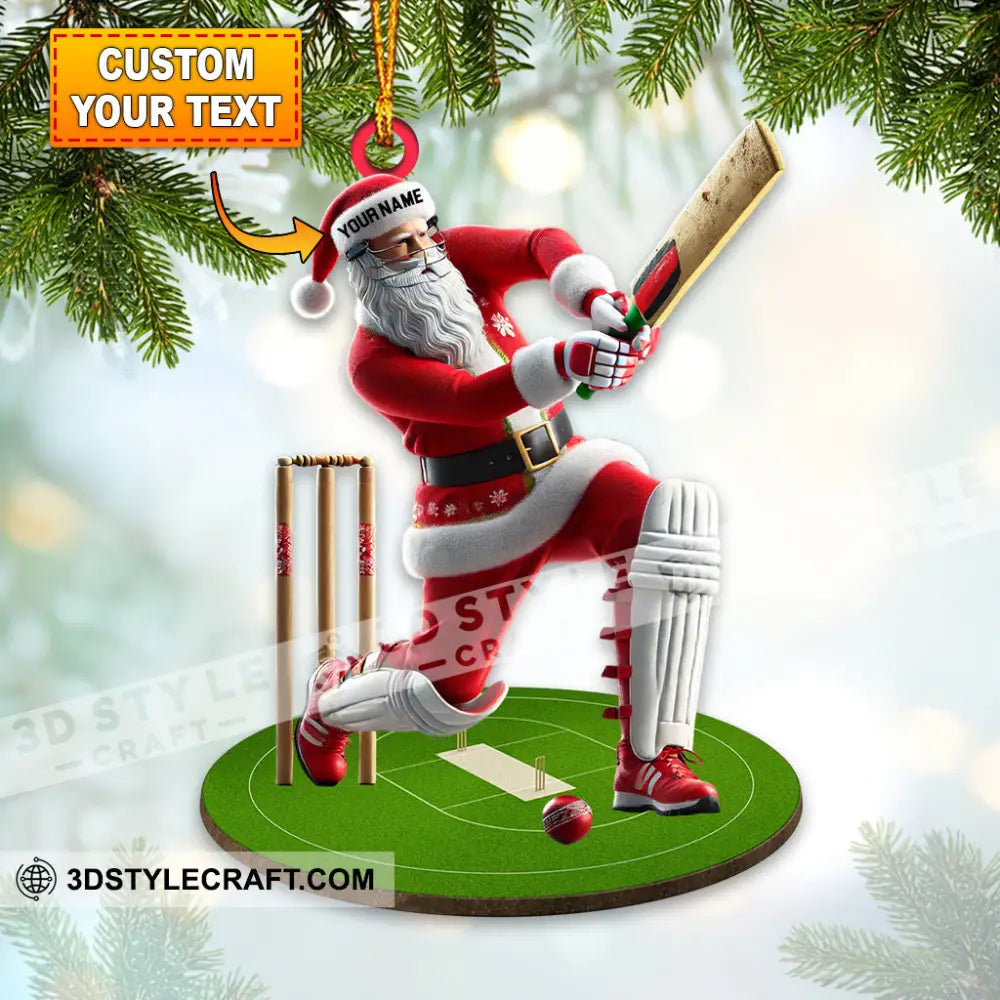 Santa Playing Cricket Ball Christmas Ornament Personalized 3.54’’ / 1