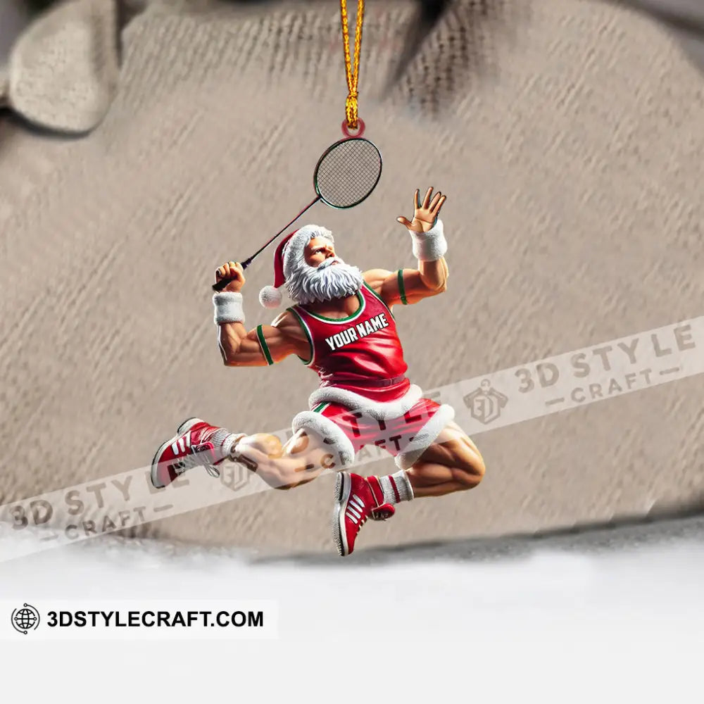 Santa Plays Badminton Christmas Ornament Personalized