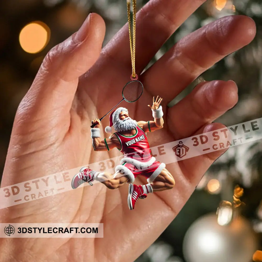 Santa Plays Badminton Christmas Ornament Personalized