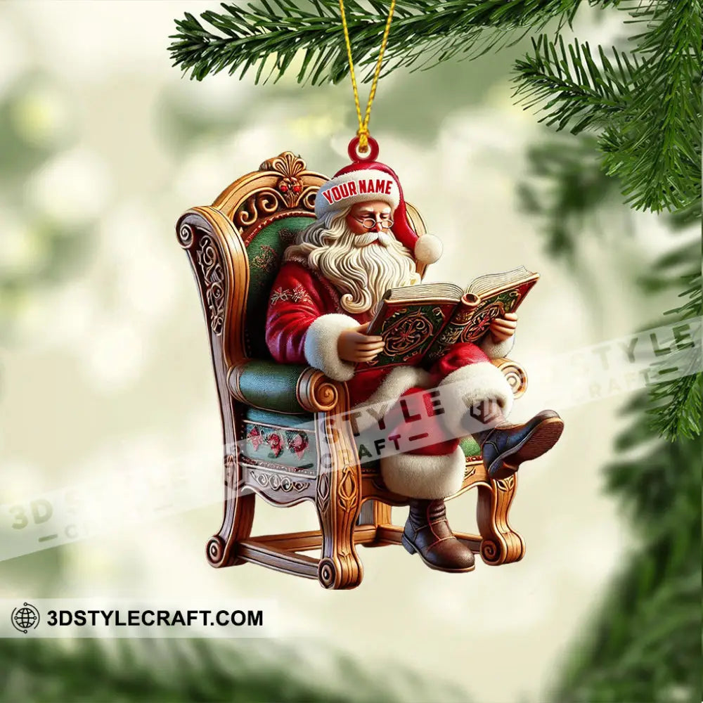 Santa Reading Book Christmas Ornament Personalized